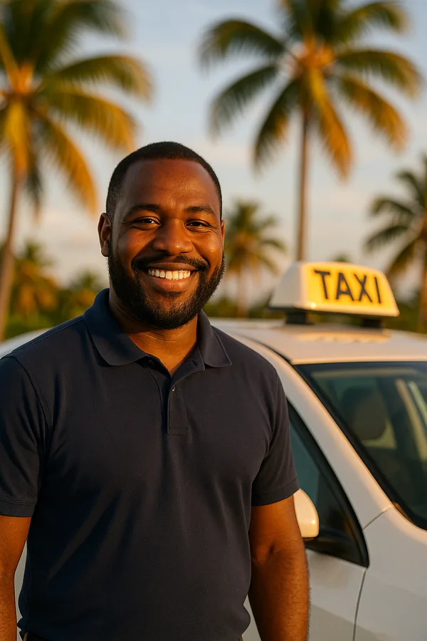 Illustration d’un chauffeur près d’un taxi en Martinique